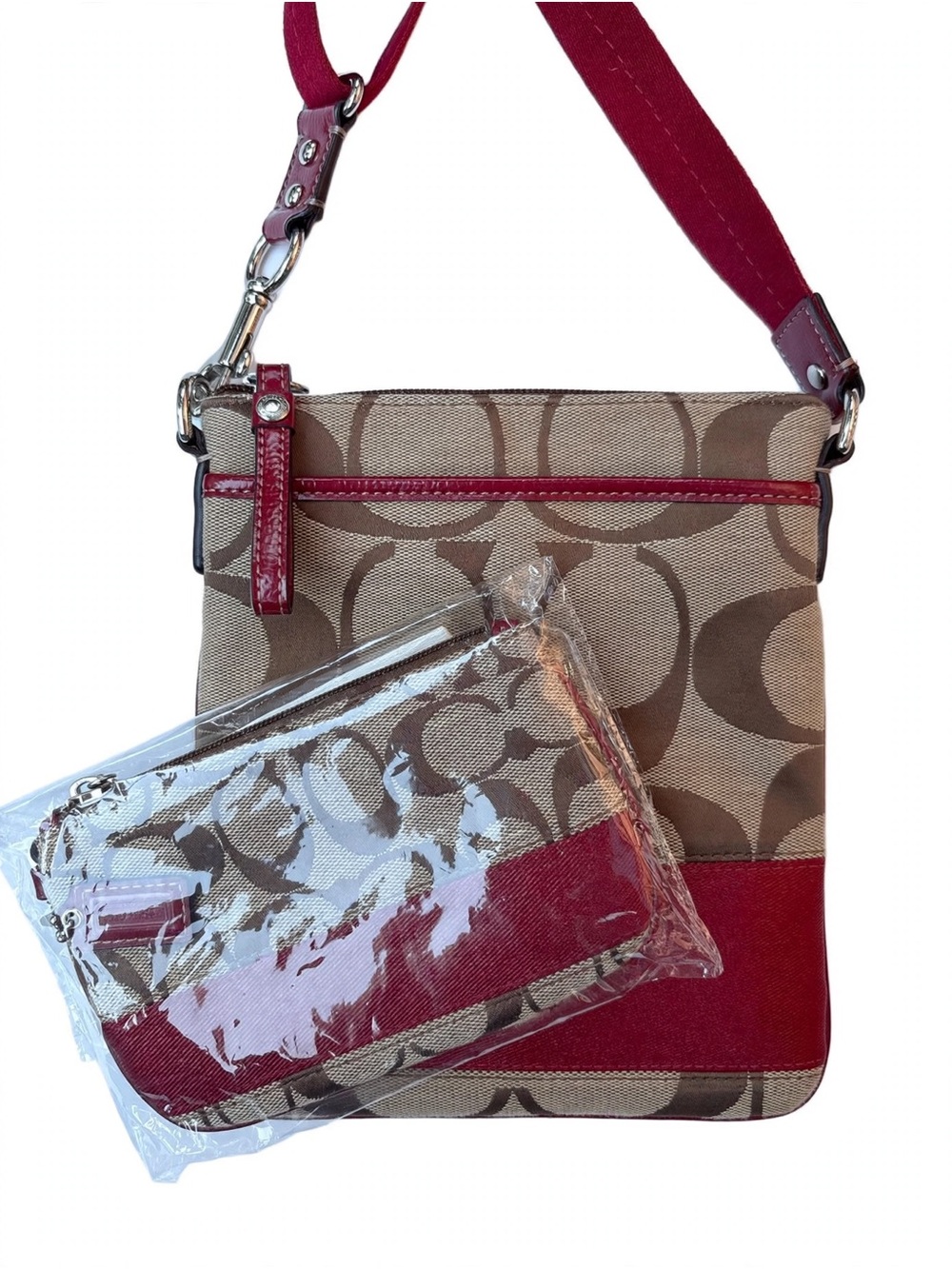 Coach Red Stripe Swingpack + Wristlet Set 7x8.5 Y2K F51265 NWT